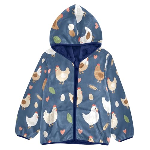 Chicken Eggs Leaves Hearts Pattern Toddler Fleece Jacket Girl Boys Hooded Fleece Jacket Coat