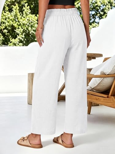 Image of ANRABESS Womens Wide Leg Cropped Palazzo Pants | Lightweight Breathable Elastic High Waisted Pants, Beach Vacation Flowy, Lounge & Casual Summer Trousers with Pockets
