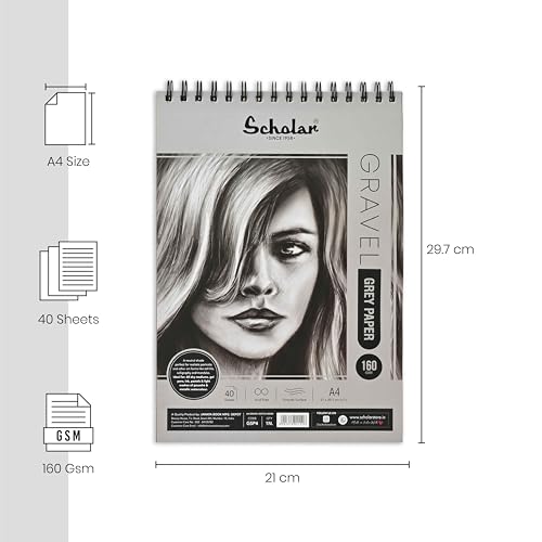 Image of Scholar Gravel Sketch Pad - 170 GSM Grey Toned Drawing Paper | Premium Artist Sketch Pad for Shading, Highlights, Pencil, Charcoal, Pastel & Figure Drawing Practice (A4)