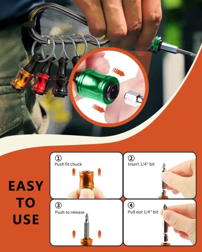 Bits Holder Keychain, Screwdriver Bits Holder, 1/4Inch Hex Shank Keychain Extension, 6 Color Quick Release Extension Bar #TOP1