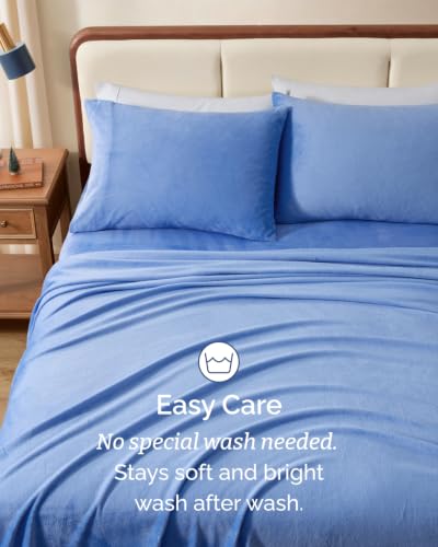 Image of Fleece Sheets Twin Size Set - 3-Piece Velvet Flannel Sheet Set - Vista Blue