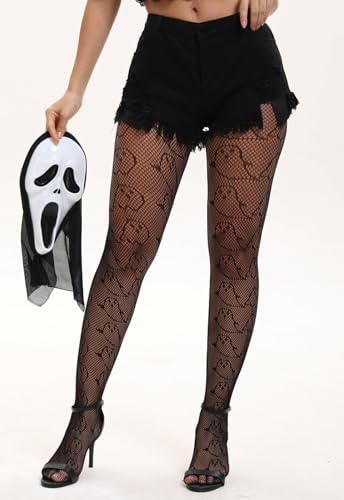 Boo Pattern Tights Womens Black Sexy High Waist Boo Print Net Ghost Fishnet Stockings Leggings2