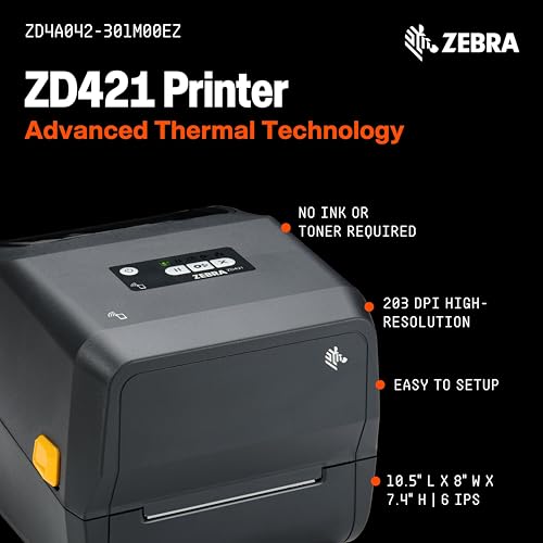 Image of Zebra ZD421 Thermal Transfer Shipping Label Printer | 4x6 | No Ink Required