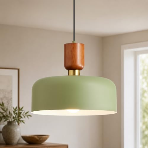 Modern Metal Green Pendant Light: 12" Mid Century Kitchen Pendant