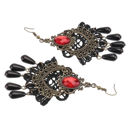 AKOOSY Boucles Oreilles Gothiques Dentelle Rouge Pendantes Vintage pour Femme Accessoires Élégants pour Fête et Soirée