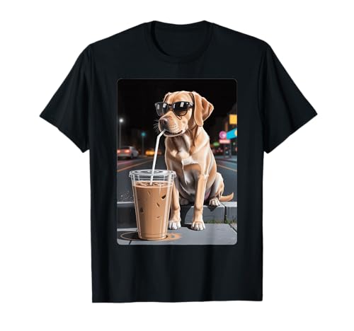 Labrador Drinking Iced Coffee, Dog Lover T-Shirt