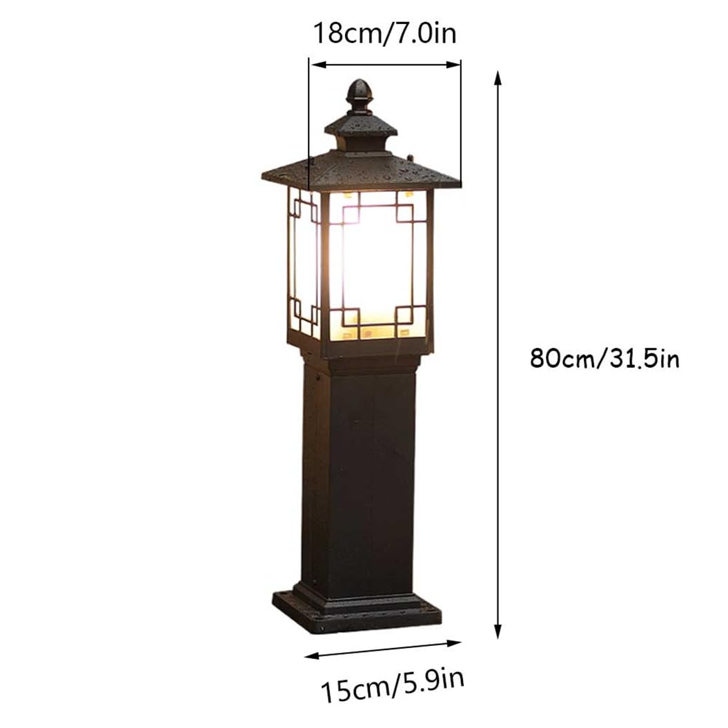 Vintage pionowa lampa podłogowa z aluminiową końcówką i latarnią na słupku, do ścieżki, trawnika lub ogrodu, z podstawą mocującą na słupie