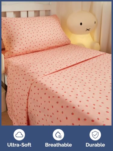 Image of Kids Twin Size Strawberry Bed Sheets - 3 Piece Kids Strawberry Sheet Set - Sweet Fruity Bedding - Ultra-Soft, Cute & Cozy - Breathable & Machine Washable - Bed Set for Boys, Girls, Teens & Toddlers