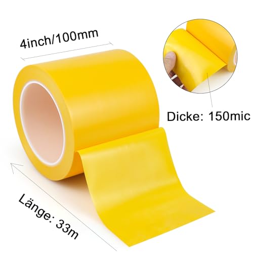BOMEI PACK 100mmx33m Warnklebeband Gelb Warnband Gefahr Warnung PVC Für Bodenkennzeichnungen