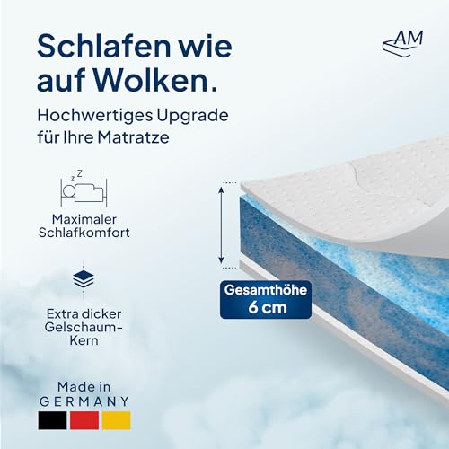 Premium Gelschaum-Topper 90 x 200 cm mit RG 50 - Hochwertiger Lyocell-Bezug - Antirutschfunktion - Umlaufendes Klimaband - Qualität Made in Germany - Gel-Topper 90x 200