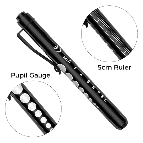 RISEMART Pen Lights for Nurses, 2Pack Reusable Medical Pen Light with Pupil Gauge and Ruler, White Light LED Penlight for Nurse Student Doctors EMT (Black/Blue) - Thumbnail 6