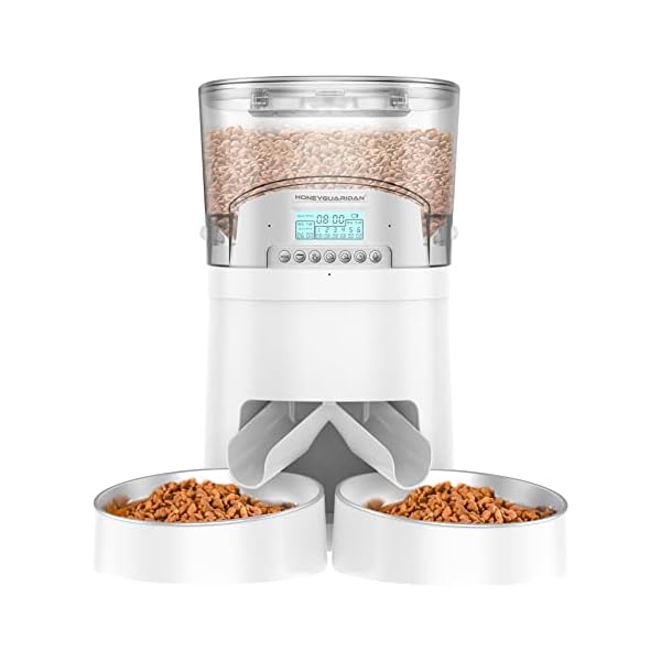HoneyGuaridan 4.5L Pet Feeder for 2 Cats Dogs Food Dispenser Auto Cat Feeder – 6 Meal Portion Control, Distribution Alarm, Programmable Timer Feeder, 10s Voice Recorder (White) Automatic Cat Feeder HoneyGuaridan 4.5L Pet Feeder for 2 Cats Dogs Food Dispenser Auto Cat Feeder – 6 Meal Portion Control, Distribution Alarm, Programmable Timer Feeder, 10s Voice Recorder (White) Automatic Cat Feeder