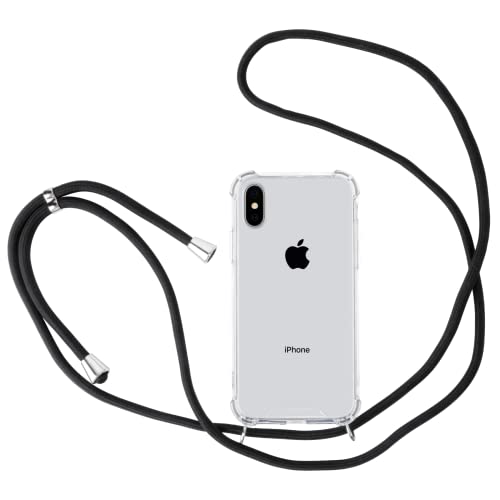JProtect für iPhone X/Xs / 10 Hülle mit Band Handyhülle zum Umhängen mit Band in Schwarz Handykette iPhone XS Kordel Hülle mit Kette/Schnur Schützendes Case