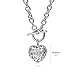 BERRICLE Heart Cubic Zirconia CZ Statement Medium Fashion Anniversary Toggle Pendant Necklace for Women, Silver-Tone, 18 Inch