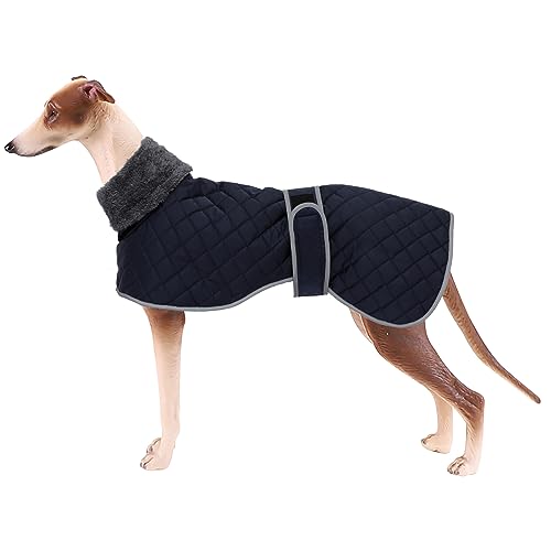 Geyecete Greyhound Fleece Jumper,Greyhound Dog Winter Coat,Whippet Winter Coat Waterproof Windproof Outdoor Dog Apparel for Whippet Lurcher Salukis-Blue-L