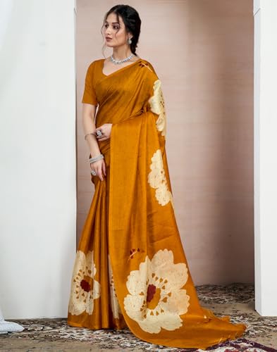 Image of SIRIL Women's Cotton Printed Saree With Unstitched Blouse Piece