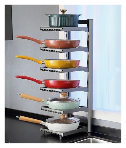 Organizador de ollas ajustable para armario de cocina, solución de almacenamiento que ahorra espacio para ollas y sartenes, soporte ideal para despensa para una organización eficiente de la cocina