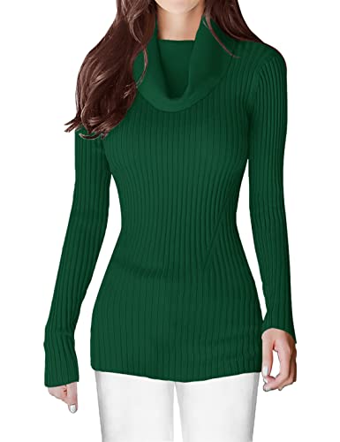 Image of v28 Women's Stretchable Cowl Neck Knit Long Sleeve Slim Fit Bodycon Sexy Sweater