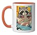 Japanese Raccoon Eating Ramen Noodles Bowl Anime Otaku Ceramic Mug, Orange/White