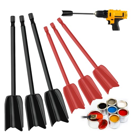 VEGCOO 6 PCS Mixing Paddle,Mixing Paddle for Drill,Resin Mixer Paddles,Paint Stirrer for Resin,Silicone Mixing,Paint（Black/Red）