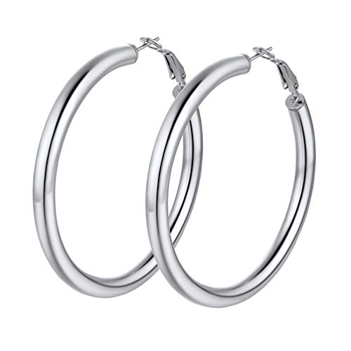Image of Stainless Steel Chunky Hoop Earrings For Women, Minimalist and Chic, Black /Gold Plated, Round Hoops Earrings Hypoallergenic, Size: 30mm /40mm /60mm /80mm, Come with Box