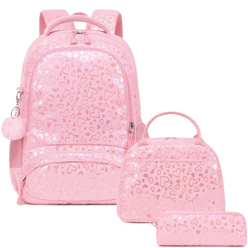 Sac d'école filles Kimwadalh soulageant le dos avec sa trousse et son sac à lunch peluche