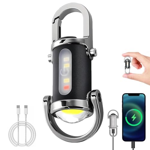 CHENRI Portable Rechargeable Bright Keychain Flashlight Phone Charger, EDC Mini Taschenlampen Ladegerät, COB-Schlüsselanhänger-Arbeitsleuchte mit Powerbank & 3 Modi, Wasserdichte für Camping (Silber)