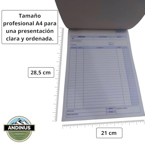 ANDINUS Packung mit 2 selbstdurchschreibenden Scheckheften | Lieferscheine oder Bestellungen | 50 Blatt | A4 (21 x 28,5 cm) | kohlefreie Kopie | Professionelles Format (80072-ALBARAN)