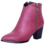  Smilice Bottines pour femme avec talon bloc et fermeture éclair, rouge bordeaux, 48 EU