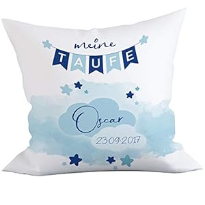 Liamoria® Taufkissen zur Taufe oder Geburt Modell Oscar 40 x 40 cm Kissen Bezug mit Personalisierung ohne Füllung…