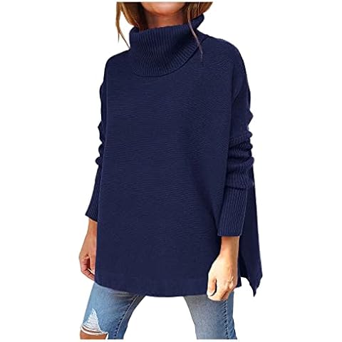 FULKAN Sweaters for Women 2022 Fall Oversized Casual Turtleneck Sweaters Long Batwing Sleeve Split Hem Tunic Pullover Sweater Winter Warm Chunky Knitted Jumper Tops Cover