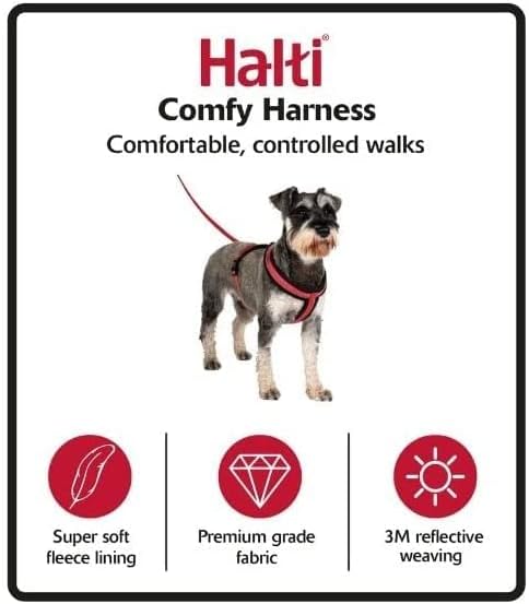 Company of Animals HALTI Comfy Harness, Lightweight Fleece-Lined Reflective & Adjustable Dog Harness, Front & Back Ring for a Dog Lead,Great for Puppy Walks, Sizes for Small, Medium & Large Dogs,Red