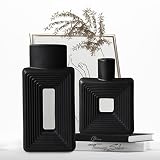 Black Ceramic Vase Set of 2，Square Vase Rustic Home Decor Minimalist Nordic Boho Style for Living R
