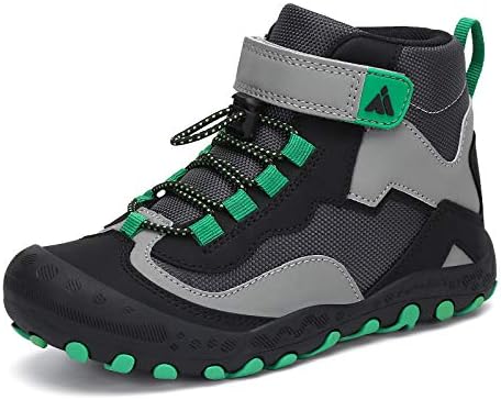 Mishansha Boys Girls Shoes Outdoor Hiking Waterproof Breathable Little Kids Ankle Sneaker Boots with Anti-Slip Rubber Sole Black and Green 2.5 little_kid