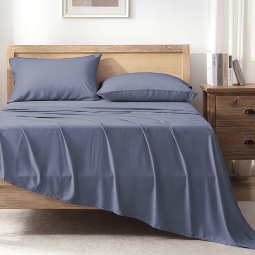 Image of Andency Bluish Grey King Sheets Set 100% Viscose Derived from Bamboo | Cooling Summer Sheets, Deep Pocket Up to 16 inch, Silky Soft Hotel Luxury Breathable Bedding Sheets & Pillowcases