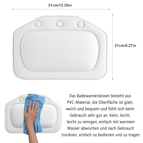LATRAT Kopfstütze Badewanne, Badewannen Kissen Weicher Schaum Gepolstert Spa Badewanne Kissen Badewanne für Hauptgebrauch, Weiß