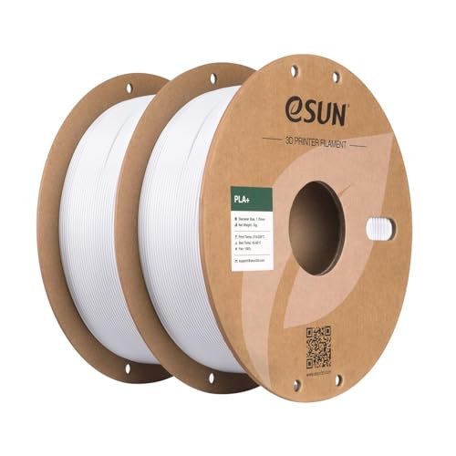 eSUN PLA+ Filament 1.75mm, 3D Printer Filament Dimensional Accuracy +/- 0.03mm, 1kg Cardboard Spool(2.2lbs) 3D Printing Filament, Fits for Most FDM 3D Printers(2 Pack Cold White)