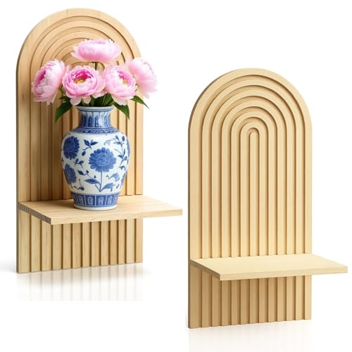 2 Pcs Boho Wood Wall Sconce Holders for Candles, Arched