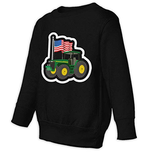 Q76S Toddler Kids Baby Pullover Hoodie Fleece Tractor with American Flag Sweater Black