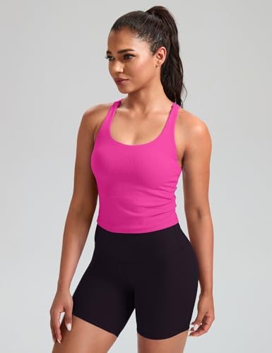 Image of HeyNuts Zeal Bras Longline Ribbed Medium Support Sports Bras, Crisscross Back Tank Tops with Removable Pads A-D Cups