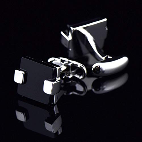 Mancuernillas vintage cuadradas de plata y ágata negra miniatura 5