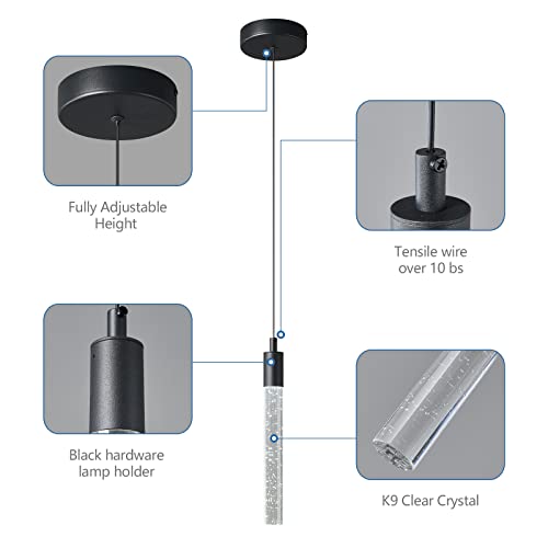 Image of Modern Kitchen Island Pendant Light Dimmable LED Black Finish Mini Crystal Pendant Lighting Bedroom Bedside Table Small Pendant Lights(1-Pack)