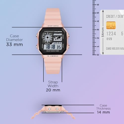 Image of Carlington Kids Digital Watch for Boys and Girls Age 2 to 12 Years Pink Green Black Colour Band with Alarm and Date Display - CT 321