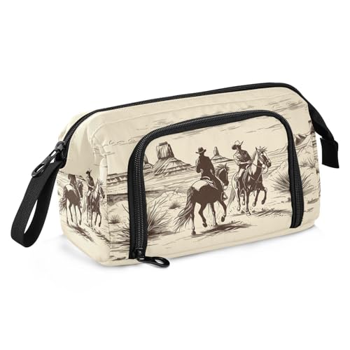 Image of Western Cowboy Pencil Bag with Unique Side-Open Mouth Design Large Capacity for 40-60 Pens Ideal for Students Writers Artists Travel Office & School Supplies