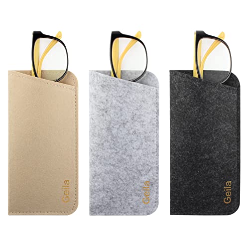 Geila 3-pack glasögonfodral, filt glasögonfodral, mjuk slip in pouch holder case bag, glasögon förvaringsfodral makeup påse glasögonfodral, Mörkgrå x 1 + beige x 1 + ljusgrå x 1