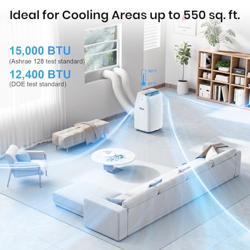 Image of Gasbye Dual Hose Portable Air Conditioner, [2026 Upgraded] Full DC Inverter Compressor, Energy-Saving 13.0 CEER, Low Noise (45dB), Cools Room up to 550 Sq.Ft., Backlit Remote Control, 15,000BTU, White