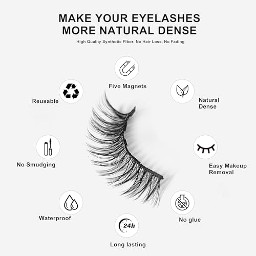 3D Reusable Magnetic Eyelashes Kit, 10 Pairs Natural Mink Lashes, No Glue Needed