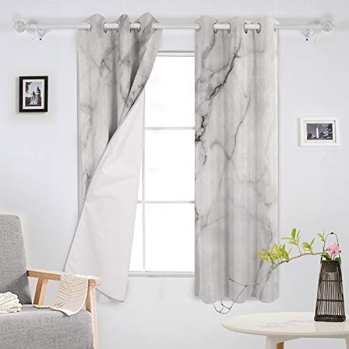 Edwiinsa Marble Cracks Granite Surface Motif Kitchen Blackout Curtains Window Drapes Treatment, 2 Panels Set For Kitchen Cafe Office, 80W X 63L Inch #TOP2