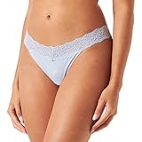De canalé (rib) Women\'secret Braguita Tanga de algodón Rib con Detalles de Encaje, Azul Medio, Regular para Mujer