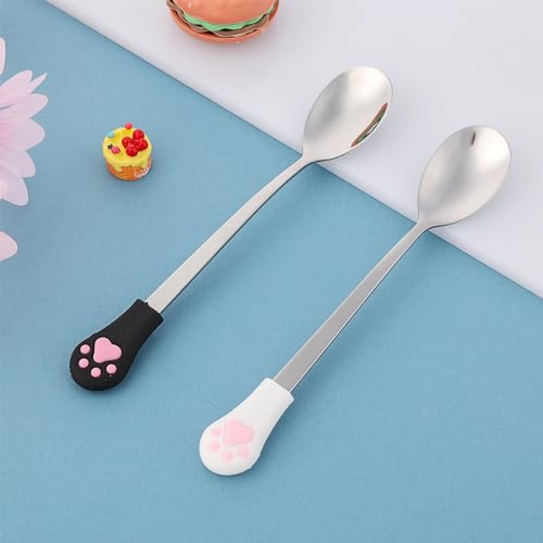 Sibba 2 Stück Katzen Löffel Edelstahl Haustier Futter Löffel Tierfutter Dosenlöffel Hundelöffel Pet Cat Can Spoon Futterlöffel Langer Griff Futterdosenlöffel zum Füttern von Nassfutter für Haustiere
